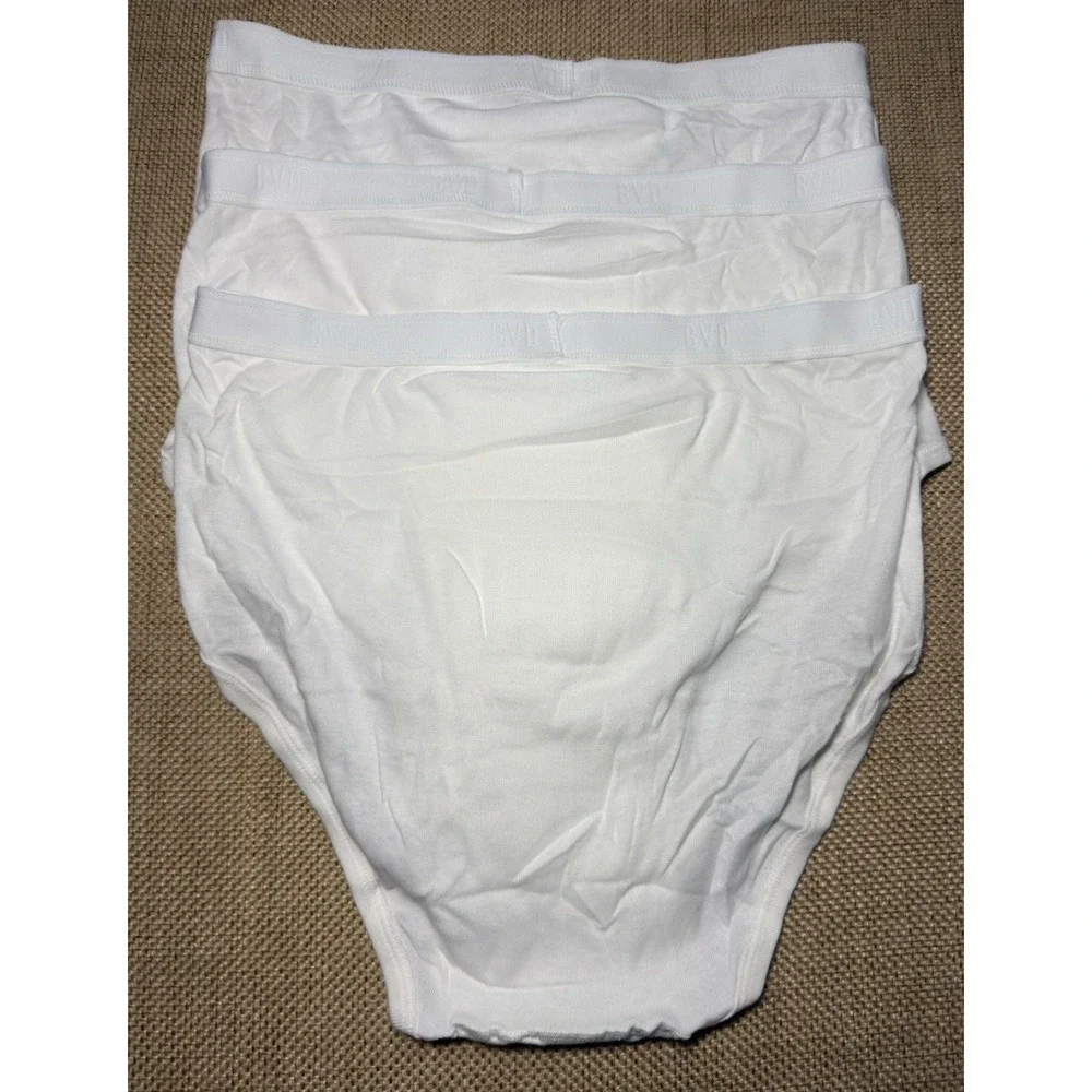 3 Vtg BVD White‎ Briefs Underwear XL Logo Cotton Tighties Whiteys Discontinued